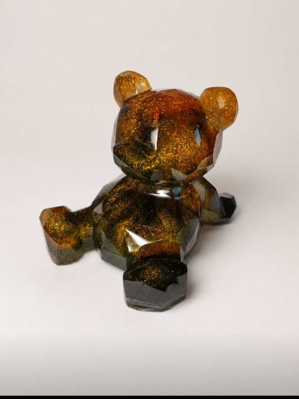 Amber Glitter Faceted Bear Sculpture - Home Art Accent